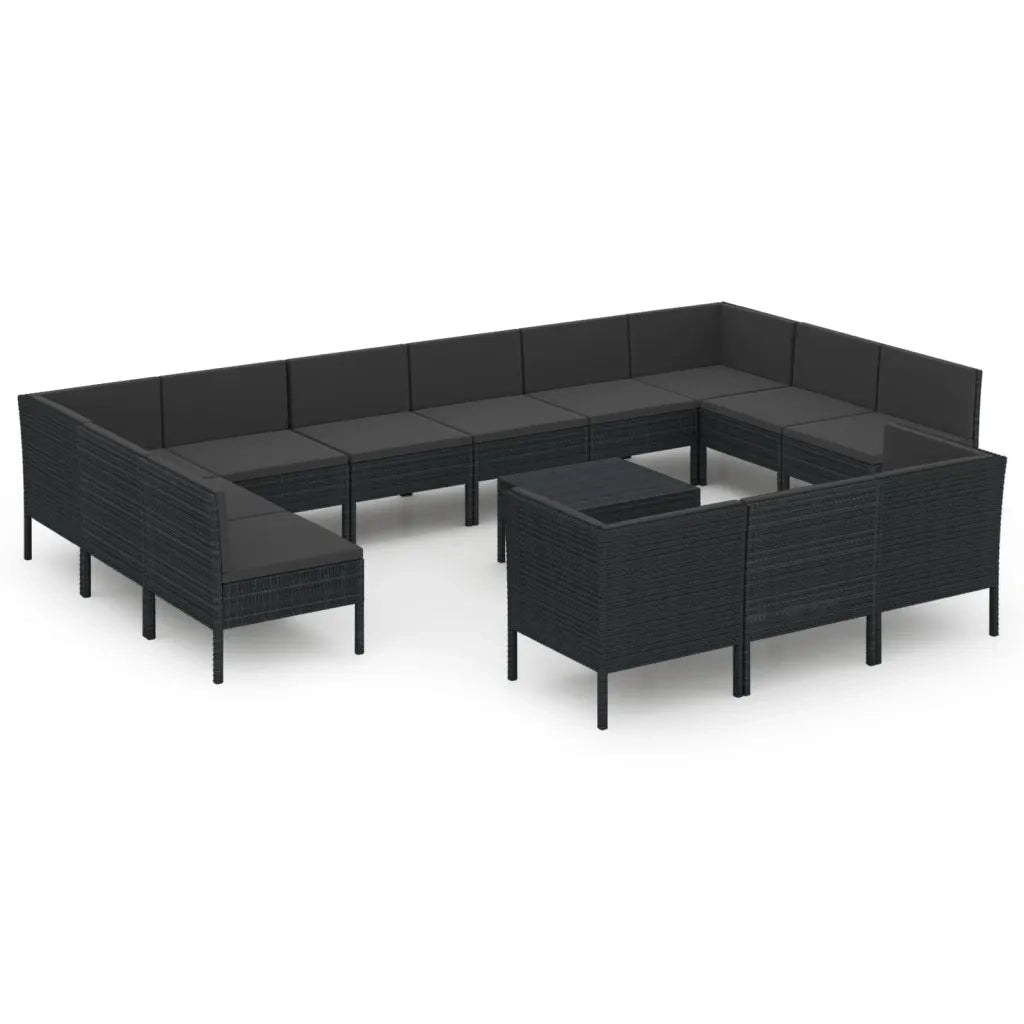 Set Divani da Giardino 14 pz con Cuscini in Polyrattan Nero 3094629