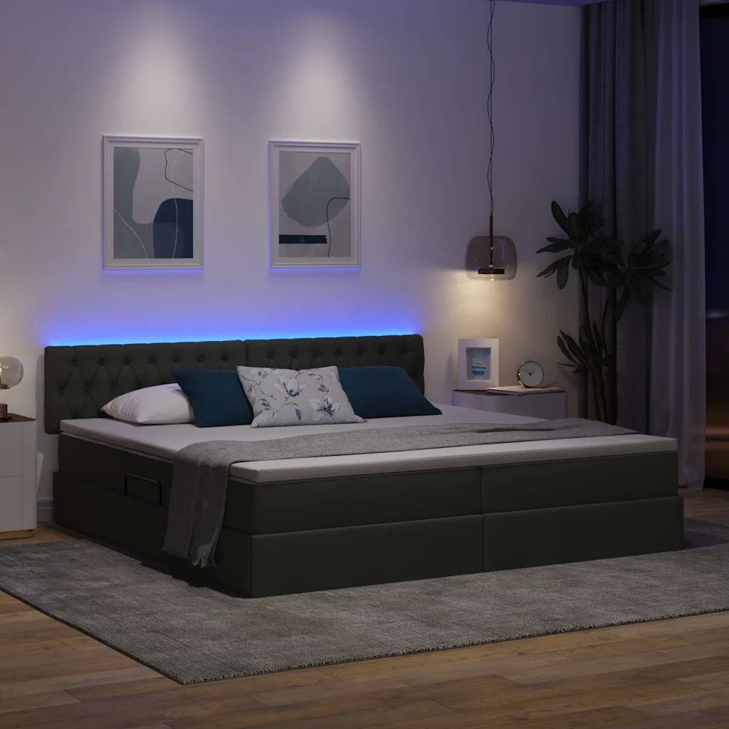 Letto con contenitore e LED Grigio scuro 200 x 200 cm Tessuto 3371230