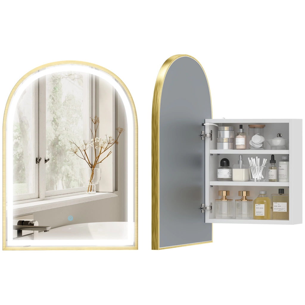 Armadietto a specchio LED bagno ¨C Xylo ¨C Porta ad arco anti-appannamento dorato 50x70cm
