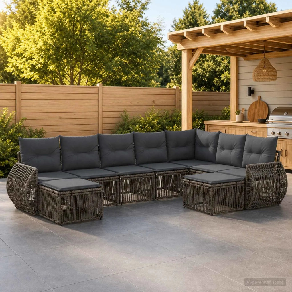 Set Divano da Giardino 9 pz Grigio polyrattan 3435605