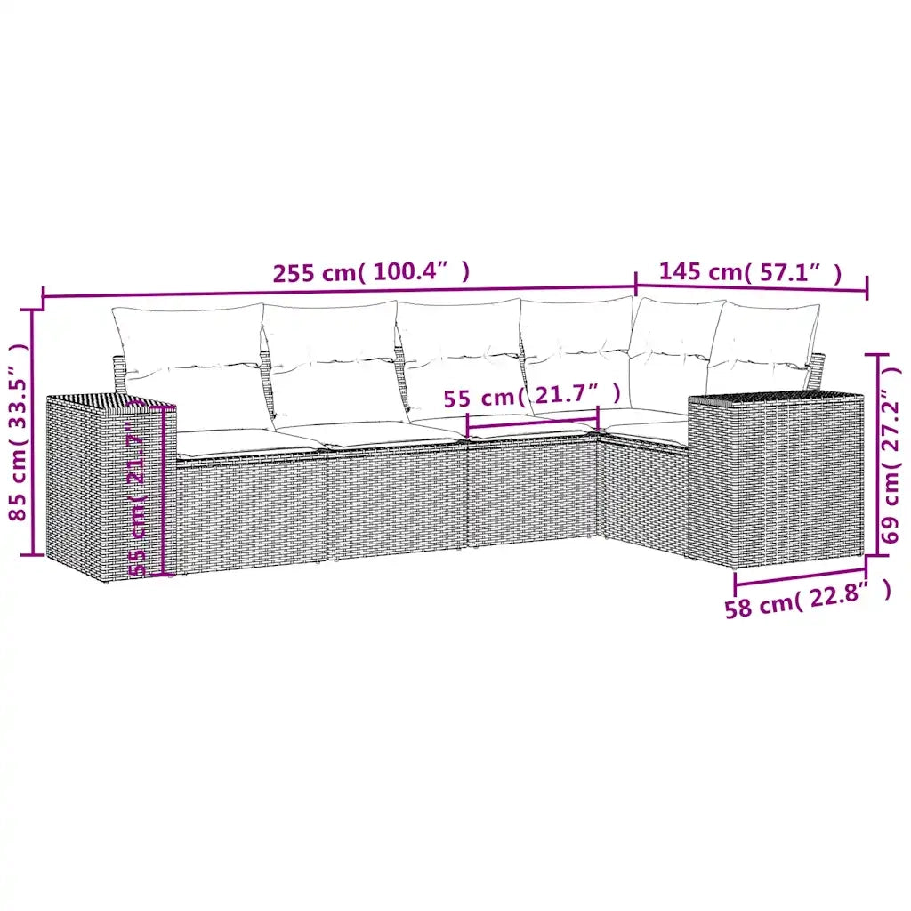 Set Divani da Giardino 5 pz con Cuscini Marrone in Polyrattan 3222533