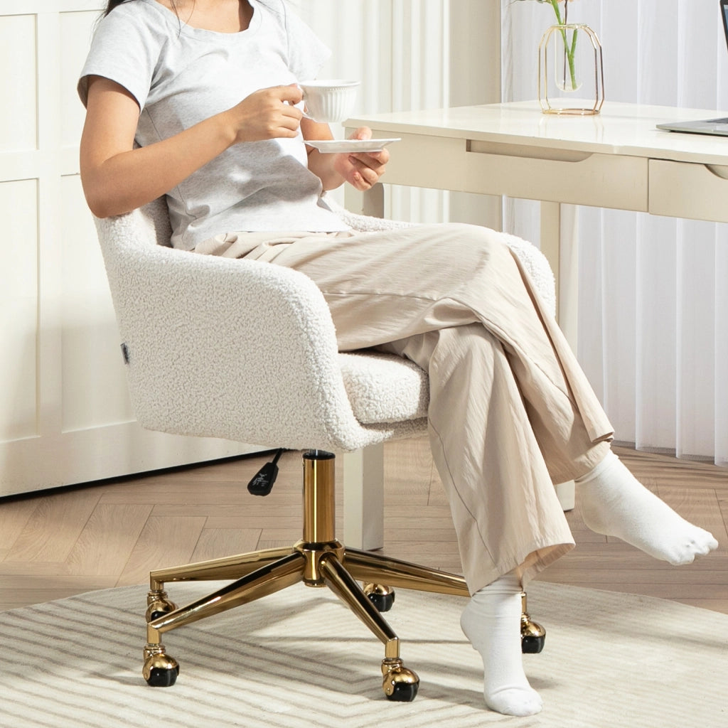 Sedia da Ufficio Girevole con Rotelle ¨C Xylo ¨C Velluto Crema Bianco Base Metallo Regolabile