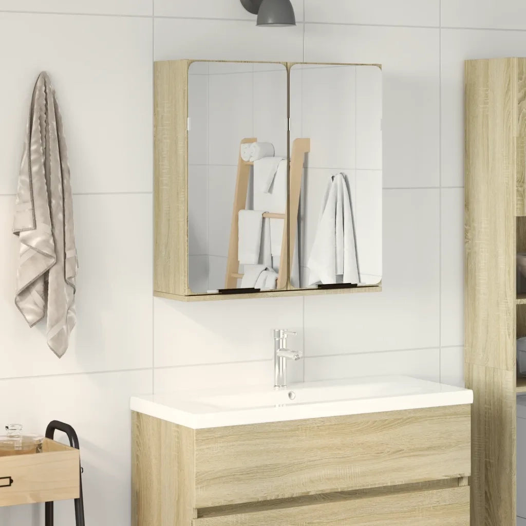 Mobile Bagno con Specchio Rovere Sonoma 64,5x20x66,5 Truciolato 849655