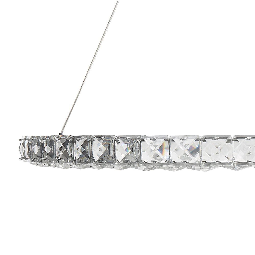 Lampada a Sospensione Argento Cristallo Vetro Acciaio Luci LED Integrate Anello Forma Rotonda Appeso Illuminazione Glamour Moderna