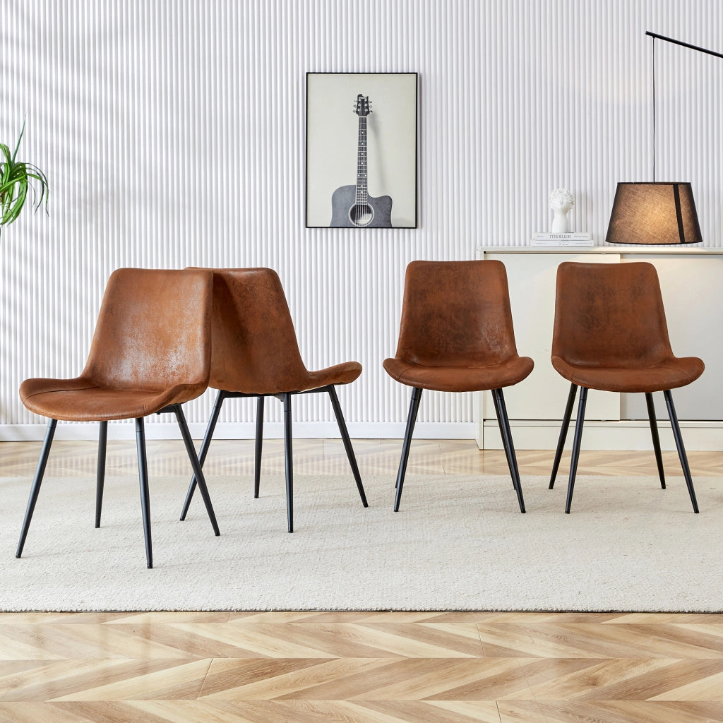 Set di 4 sedie da pranzo marroni in tessuto tecnico traspirante: design moderno con seduta e schienale allargati e piedini in metallo antiscivolo, ide
