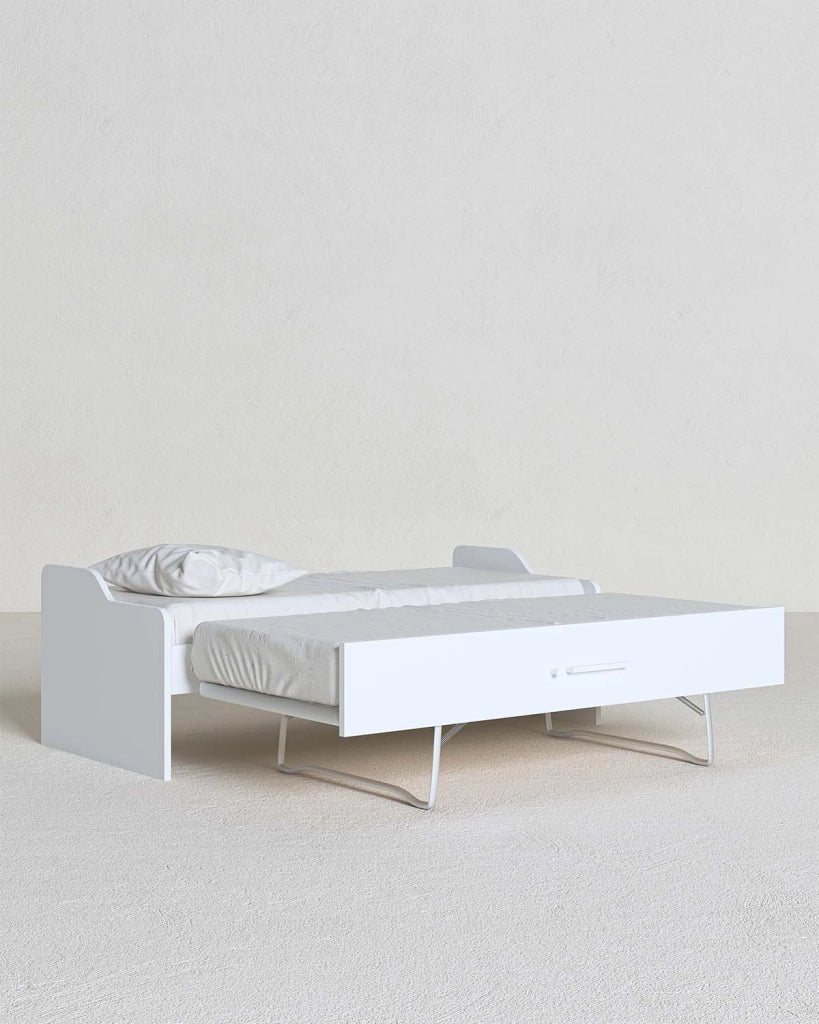 Letto attrezzato Jonny - Letto salvaspazio moderno per cameretta - Struttura bianco - Letto estraibile inferiore - Rete a doghe inclusa e materassi esclusi_