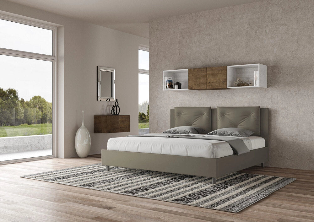 Letto Matrimoniale Extra Large 200x200 cm con Rete e Contenitore Appia Cappuccino