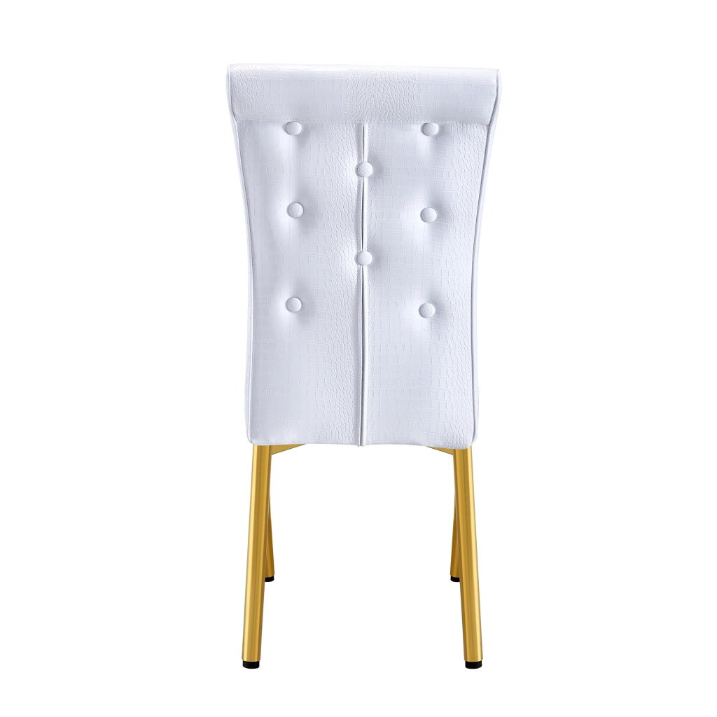 Sedia da pranzo con schienale decorato e piedini regolabili in PVC e metallo, oro