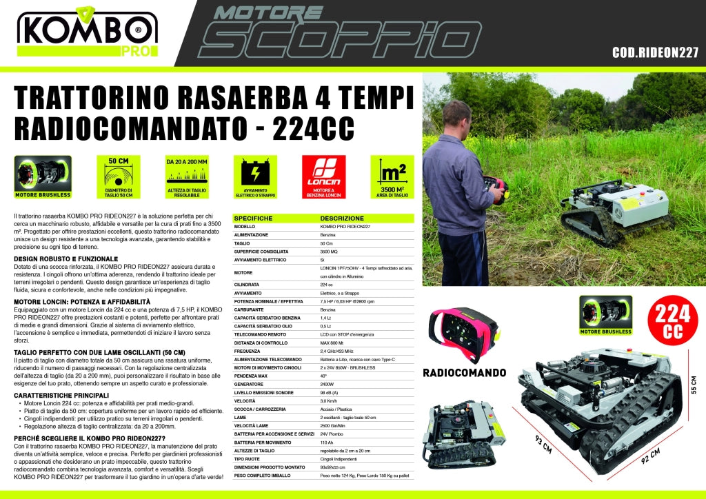 TRATTORINO RASAERBA TELECOMANDATO A SCOPPIO 224CC