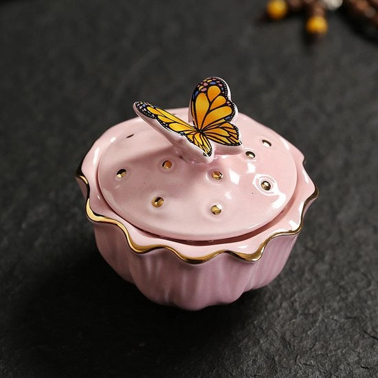 Mini Urna in Ceramica con Farfalla - Rosa, 40ml