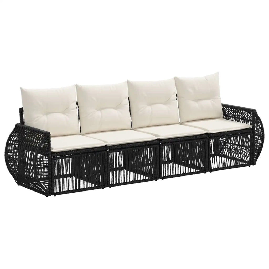 Set Divano da Giardino 4 pz Nero e Bianco Crema polyrattan 3435340