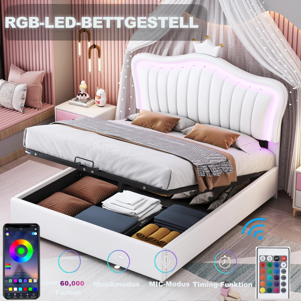 letto imbottito pu bianco 140 x 200 cm