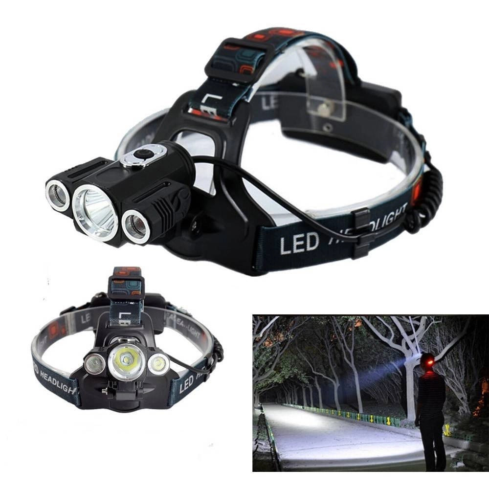 Trade Shop - Torcia Lampada Frontale Led Ricaricabile 3led 5000 Lumen Cree T6 100mt 180° 1825 -