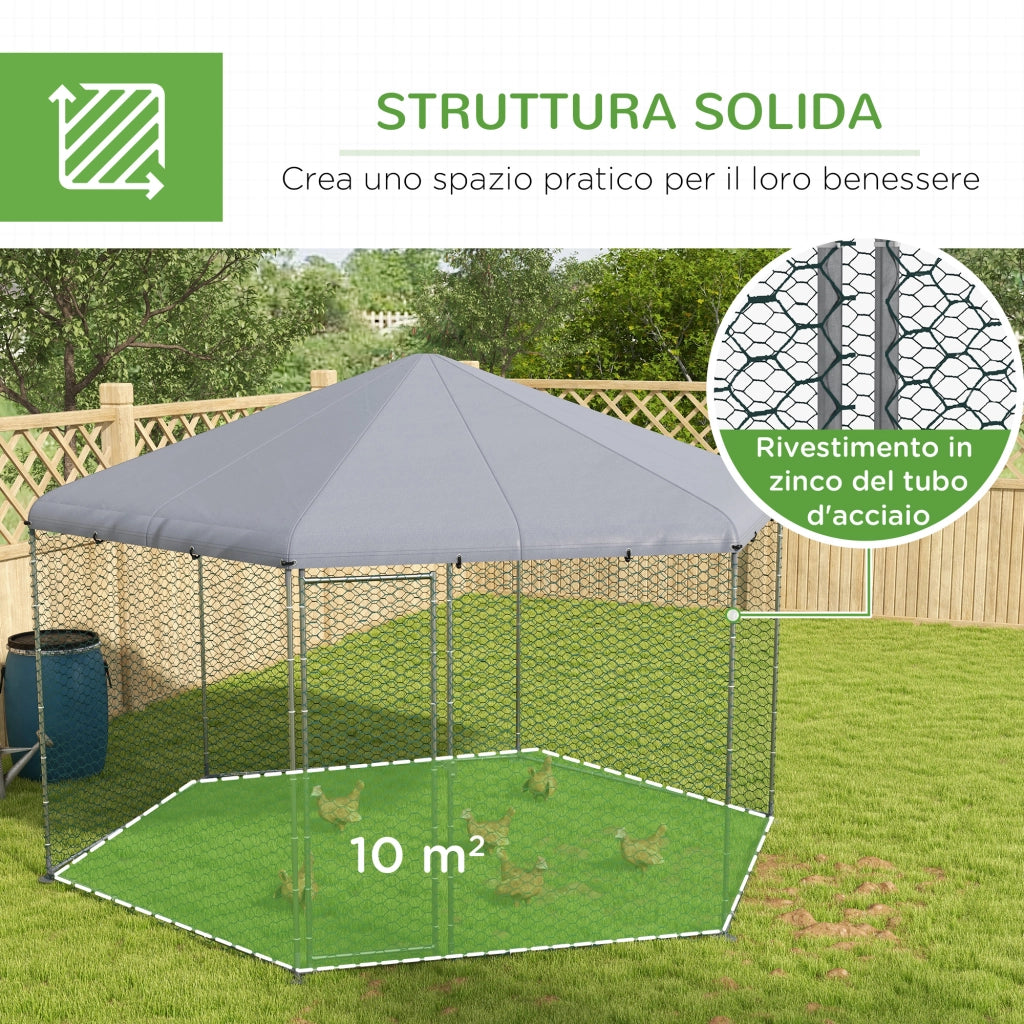 Recinto per Galline con Tetto ¨C zephmum ¨C Acciaio 4x3.5x2.6m