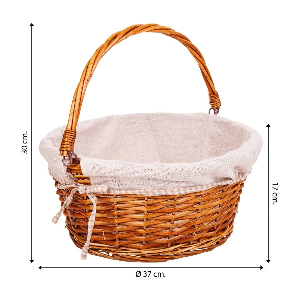 Cesto in vimini foderato con manico pieghevole marrone d37x17/30h