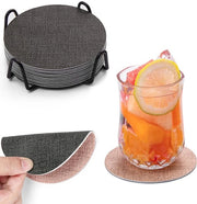 Set di Sottopiedini in Pelle per Vetrini da 12, Sottopiedini in Pelle Doppia Faccia Ronde con Antisfregio, Sottopiedini per Vetrini Lavabili per Bevande in Pelle di Qualità, Set di Sottopiedini (Grigio Rosa, Rondi)