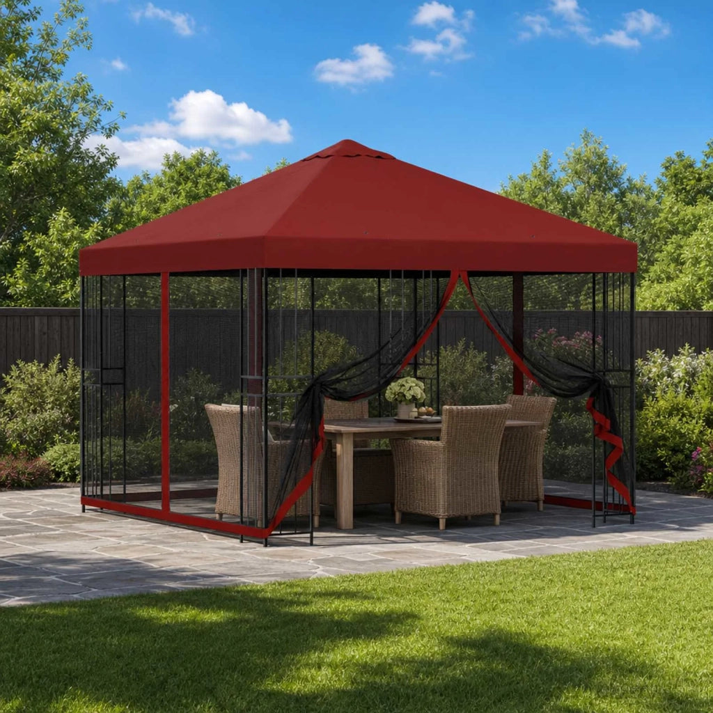 Gazebo | Pergolato da giardino con pareti laterali 3 x 3 m Borgogna