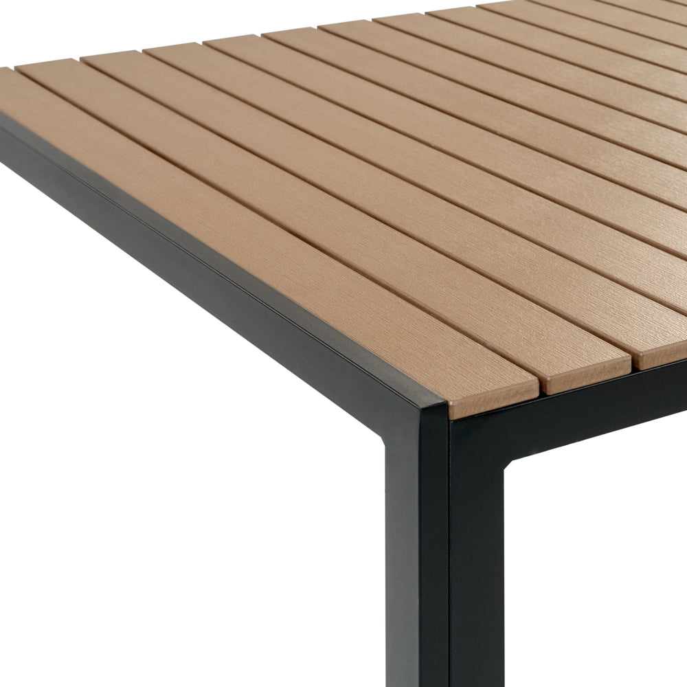Set da Pranzo da Giardino Tavolo Rettangolare 2 Panche Telaio Alluminio anodizzato Legno Chiaro e Nero esterno terrazzo