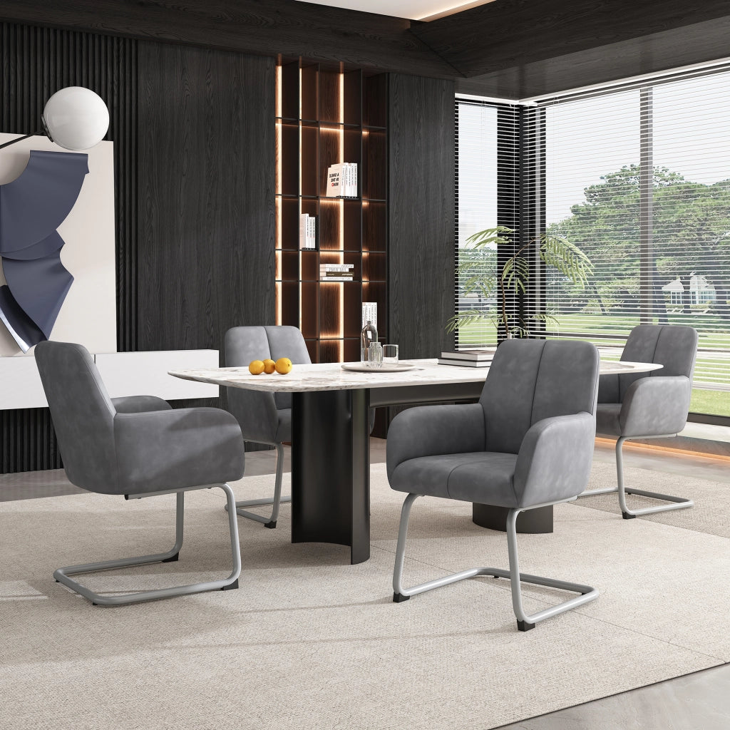 Sedia da pranzo set 4 - Zephmum- Moderna con gambe in acciaio curve grigio