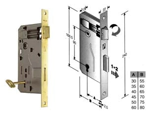 SERRATURA A BUSSOLA DA INFILARE BORDO QUADRO OTTONATO  mm.45 bordo acciaio ottonato    BONAITI