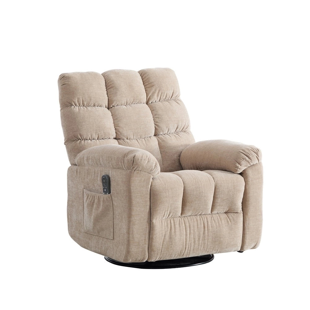 Poltrona Relax Elettrica Girevole 360¡ã con Massaggio, Riscaldamento e Poggiapiedi ¨C MINIMAL ¨C Beige Chiaro