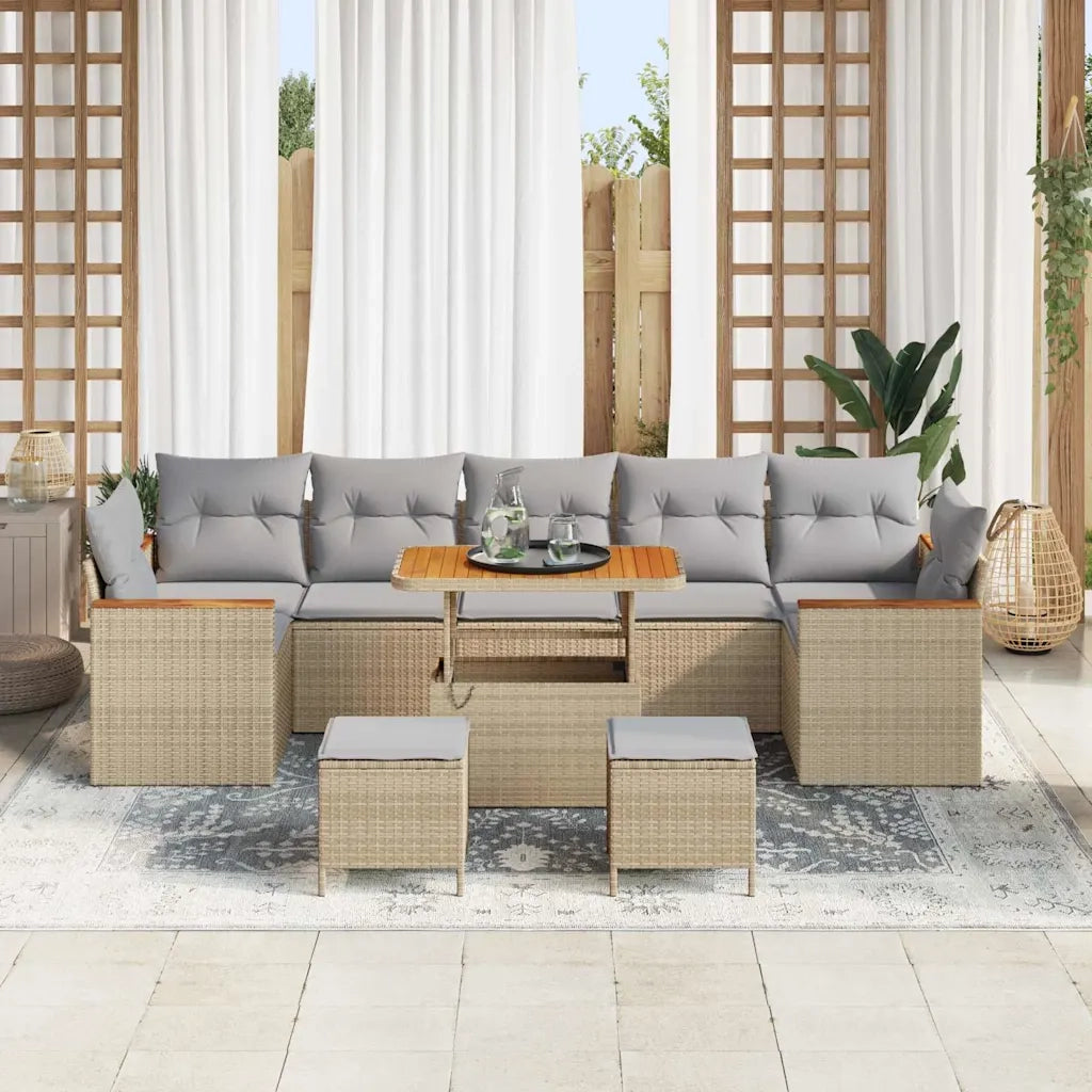Set Divano da Giardino con cuscino 10 pcs Beige Poly Rattan