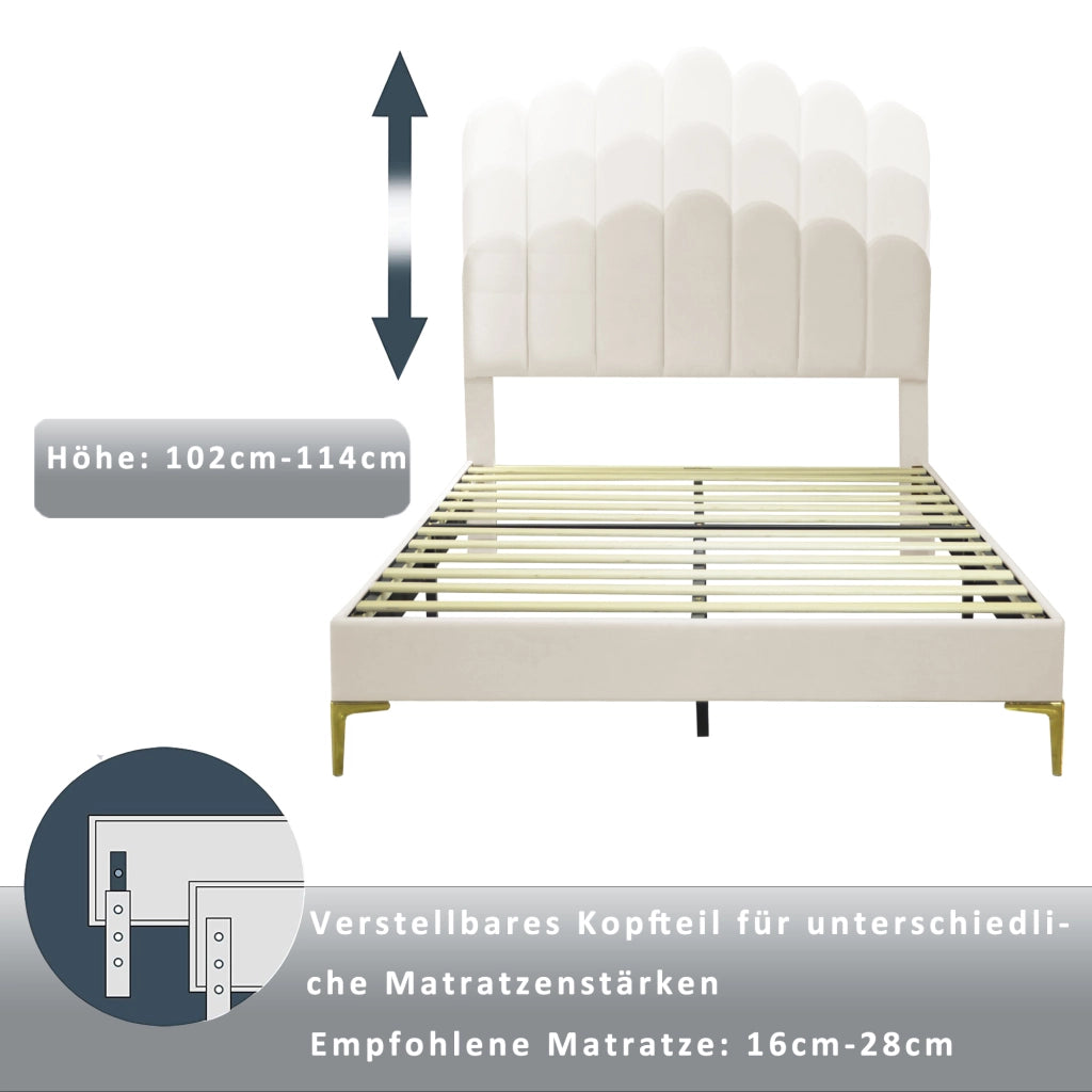 letto imbottito velluto beige 140 x 200 cm