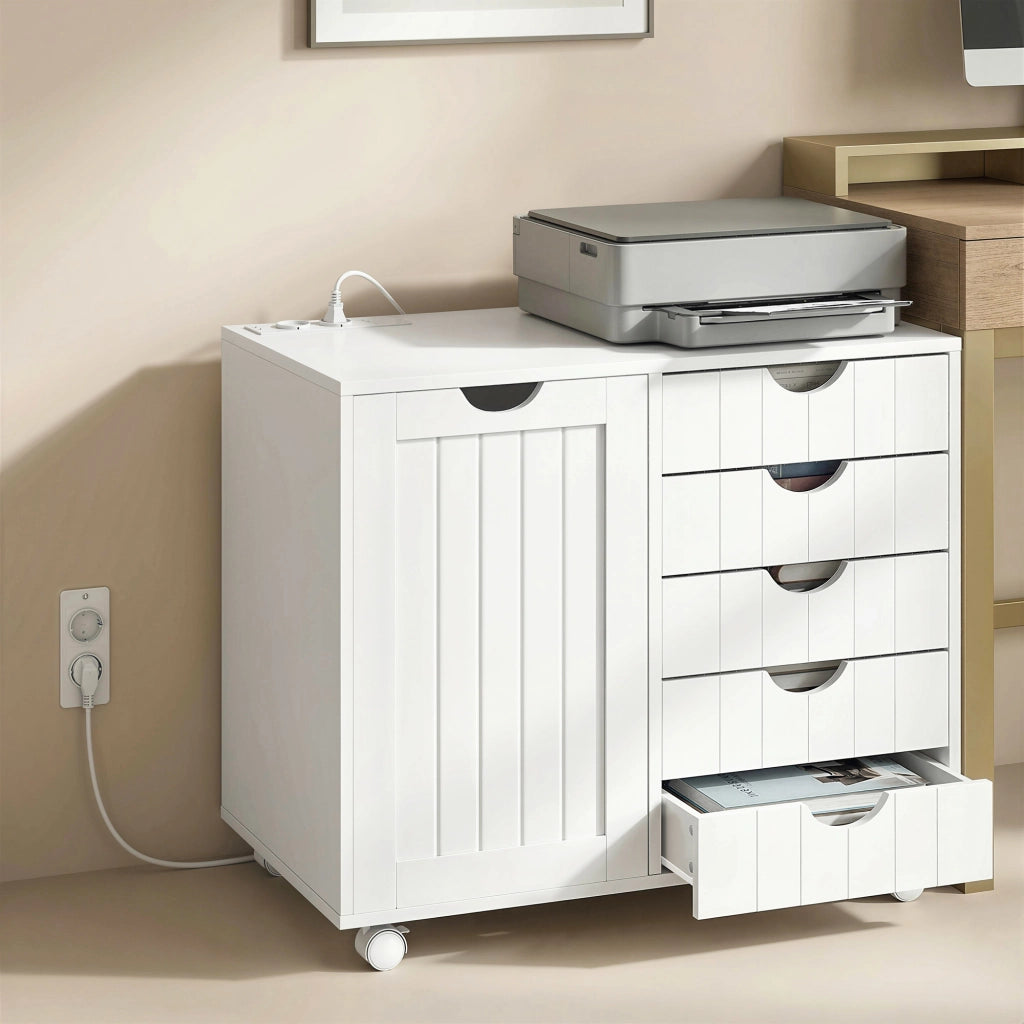 Scrivania con cassetti e ruote ¨C zephmum ¨C 5 cassetti, USB, bianco