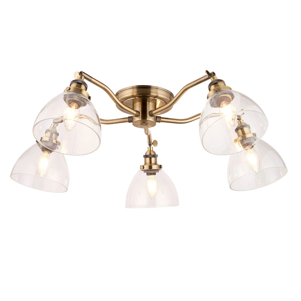 Plafoniera vintage ottone antico 5 luci E14 Endon Hansen