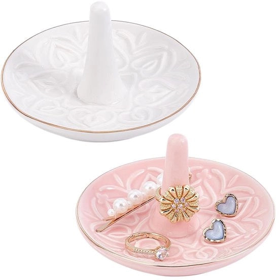 Organizzatore di gioielli decorativo - 2 pezzi di piatti ceramici - Rondi - 100mm di diametro - Custodia di gioielli
