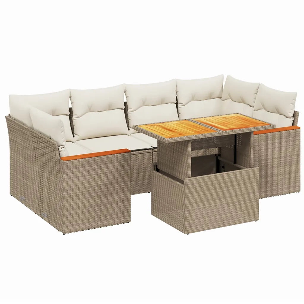 Set Divani da Giardino 7 pz con Cuscini Beige in Polyrattan 3272976