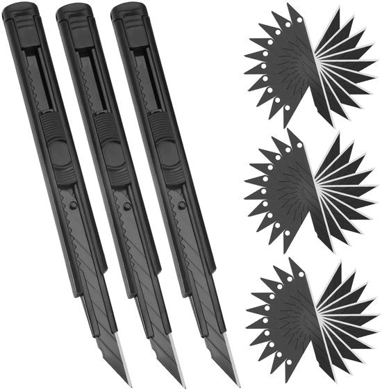 Taglierino 3-in-1 retrattile - Lame a 30° di taglio - Acciaio inossidabile - Multifunzionale - 140 x 15 mm - Taglierino