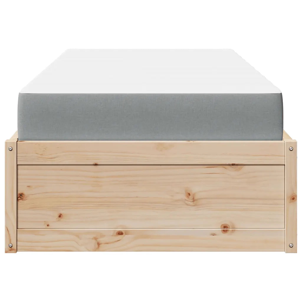 Letto con Materasso 90x190 cm in Legno Massello di Pino