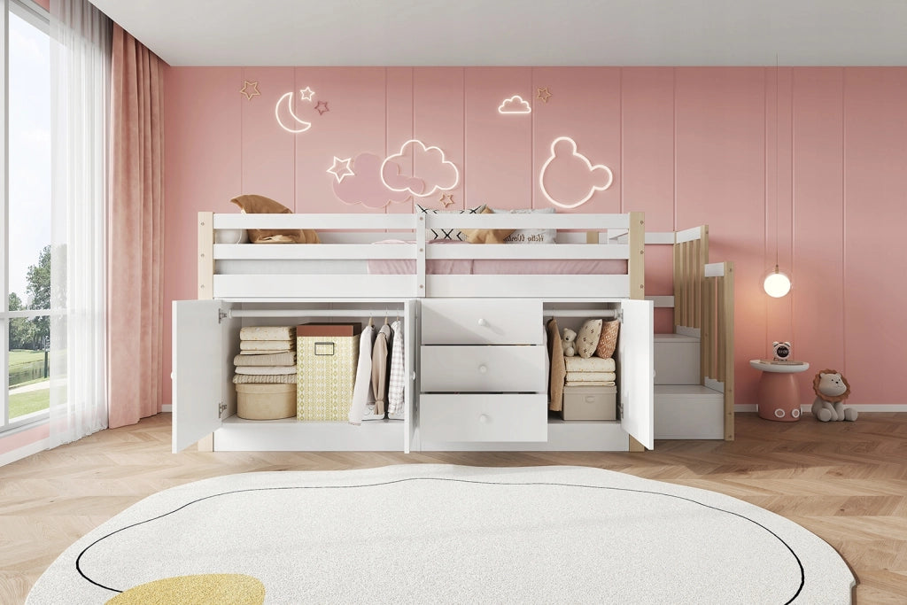 Letto a castello 90x200 - Xylo - Bianco con ripostigli e lenzuolo