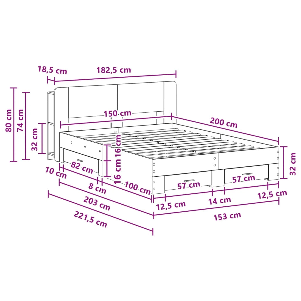 Telaio del letto con storage Grigio Cemento 150 x 200 cm 3433774
