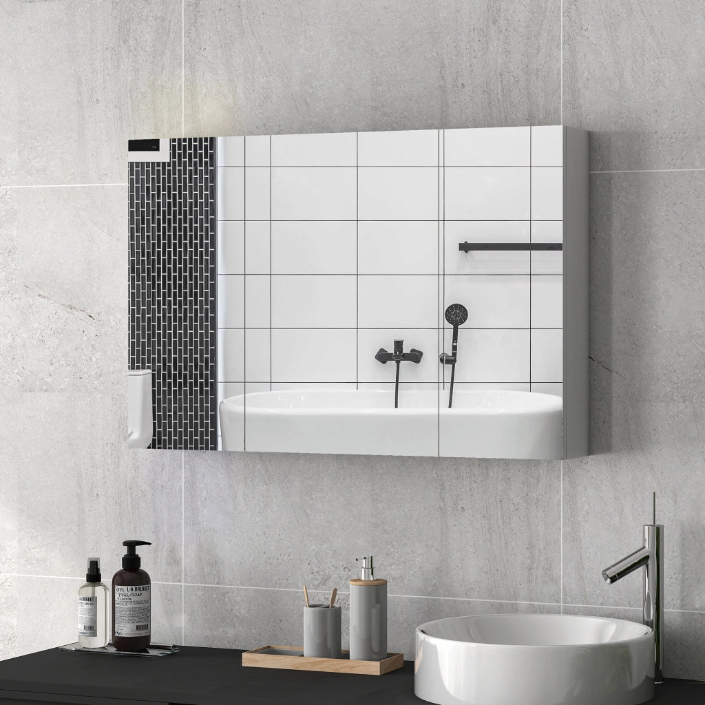 Armadietto Pensile Bagno 3 Ante Specchio Legno ¨C zephmum ¨C Bianco 90x13.5x60