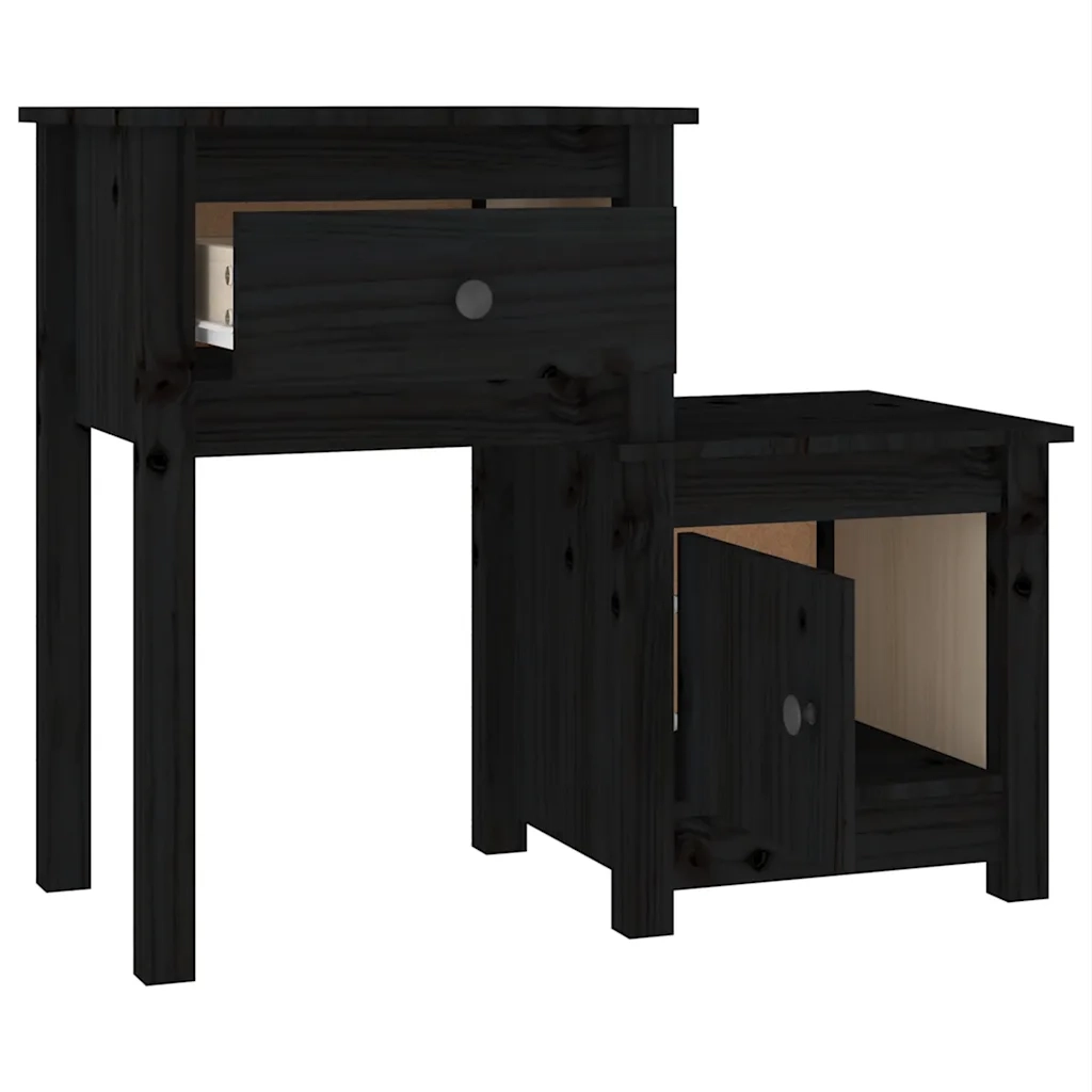 Comodino | Armadio da Notte | Mobiletto da notte Nero 79,5x38x65,5 cm in Legno Massello di Pino