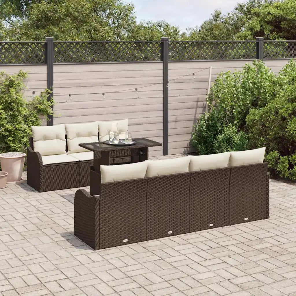 Set Divano da Giardino con cuscino 8 pcs Marrone Poly Rattan 3348404