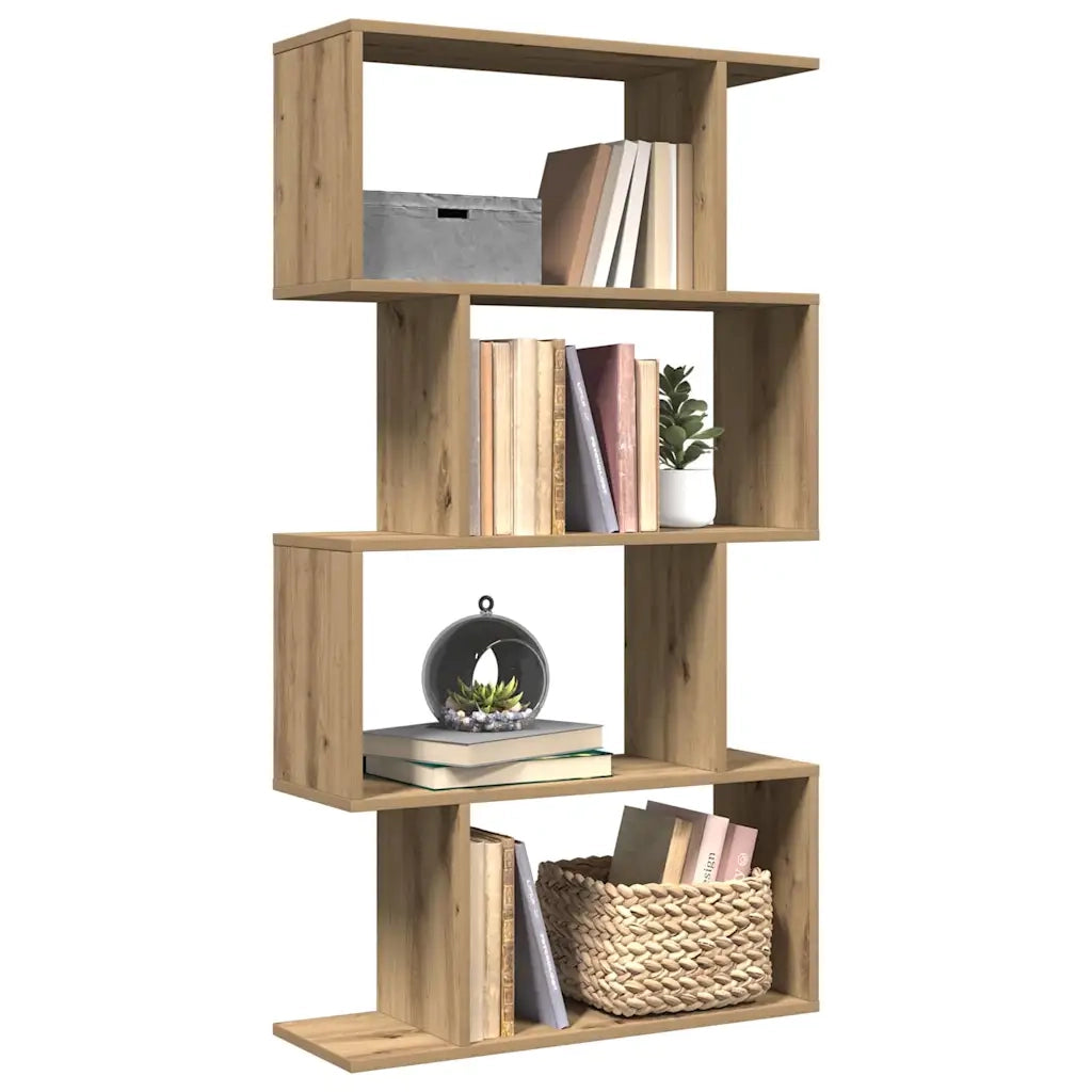 Libreria 4 Ripiani-Scaffale per Libri-Mobile di Stoccaggio Rovere Artigianale 70x24x129 cm Truciolato