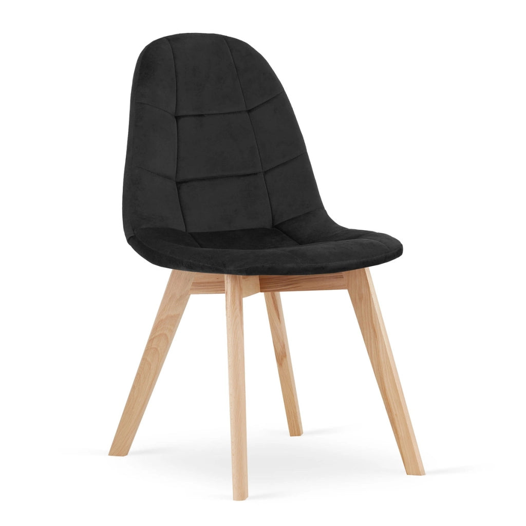 Sedia Bora in velluto nero con gambe in faggio