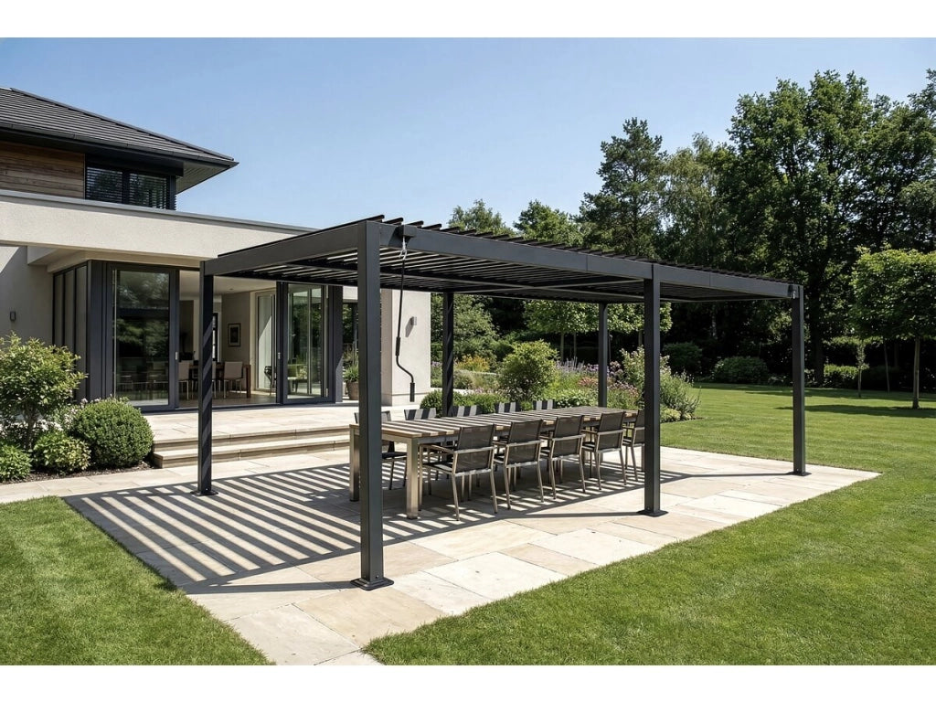 Pergola bioclimatica autoportante Kensington in alluminio - 3 x 6 m - Grigio