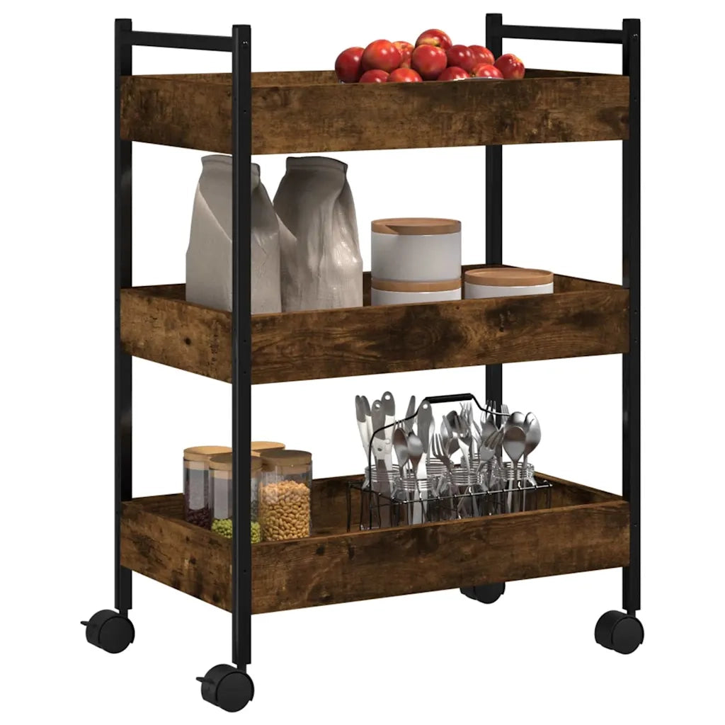 Carrello da Cucina-Scaffale per Cucina Rovere Fumo 50x30x70 cm in Legno Multistrato