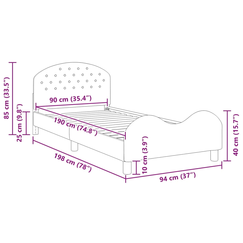 Struttura letto bambini con testata Viola 90 x 190 cm Velluto 42011124