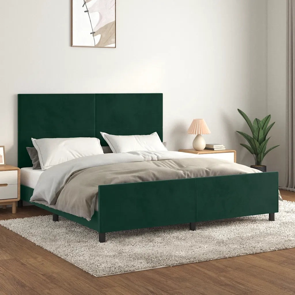 Letto matrimoniale | Letto per adulti | Giroletto con Testiera Verde Scuro 180x200 cm in Velluto