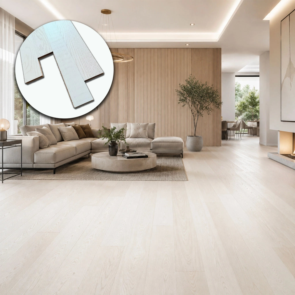 mq * STOCK GARBELOTTO * Lotto da 50mq di Parquet prefinito in rovere SBIANCATO Spazzolato 14x90x500/1000 (3,5mm nobile)