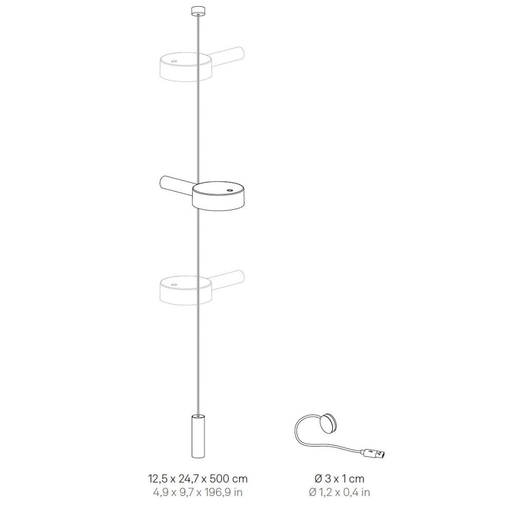 Zafferano Super O Lampada a led sospesa Bianca ricaricabile e dimmerabile - 3 Moduli Luce