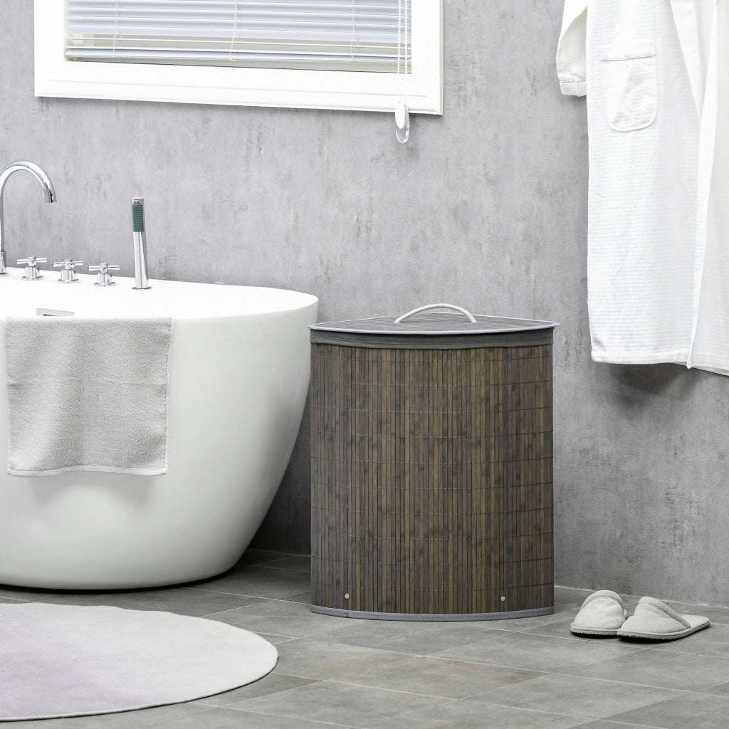 Cesto per Biancheria Sporca in Bamb¨´ 55L ¨C zephmum ¨C Grigio 38x38x57 cm