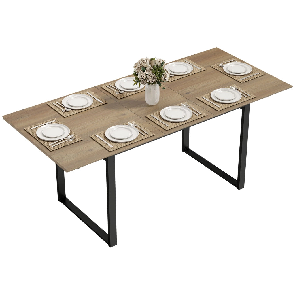 Tavolo da Pranzo Industriale per 6-8 Persone con Ribalta Rotonda. in Legno e Acciaio. 180x80x75 cm