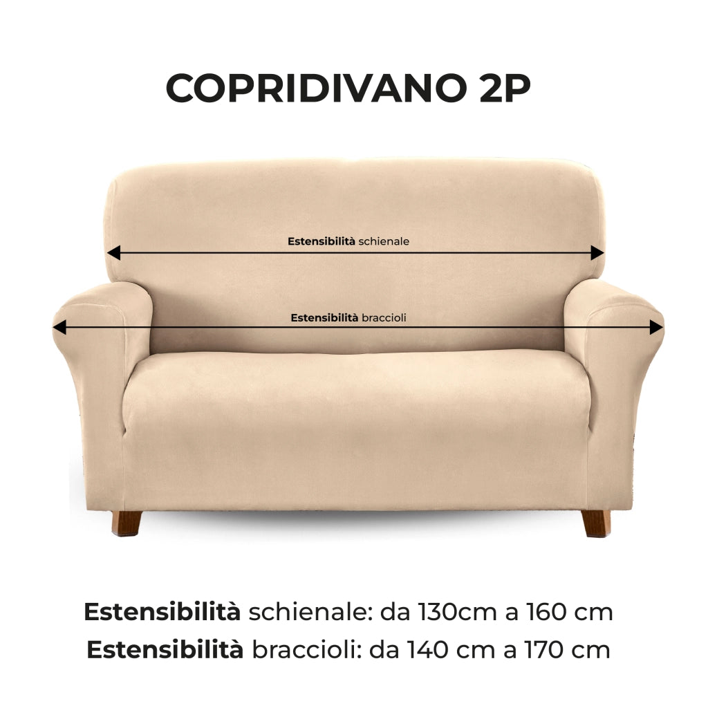 Copridivano In Velluto Elegante Impermeabile Tessuto Elasticizzato Antimacchia Copripoltrona Salva Divano Due Tre Posti Cover Sofà Universale Certificato Oekotex Antigraffio Animali  Tortora - Divano 2 posti