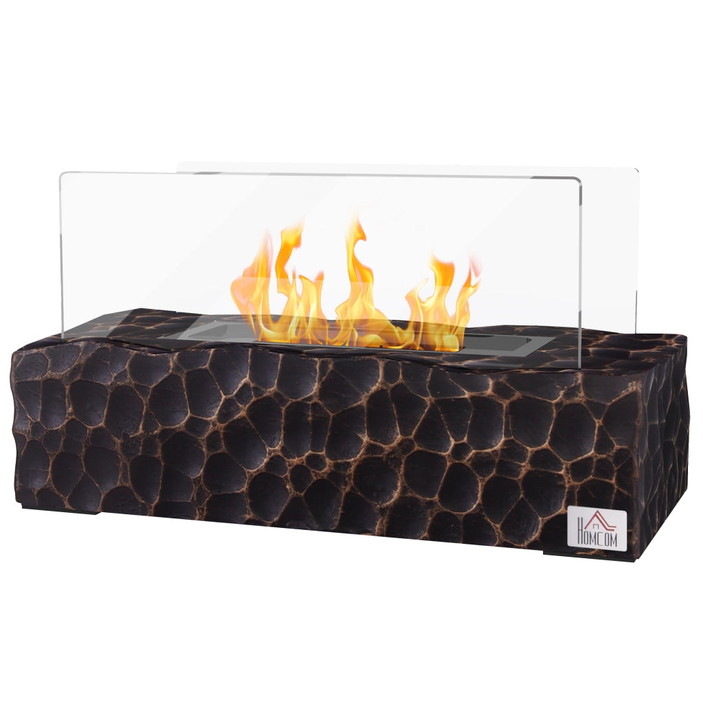 Camino a Bioetanolo da Tavolo con Bruciatore da 1.15L e Durata 30-45 Min., Biocamino con Pannello in Vetro e Spegnifiamma, 33x16x18cm, Nero